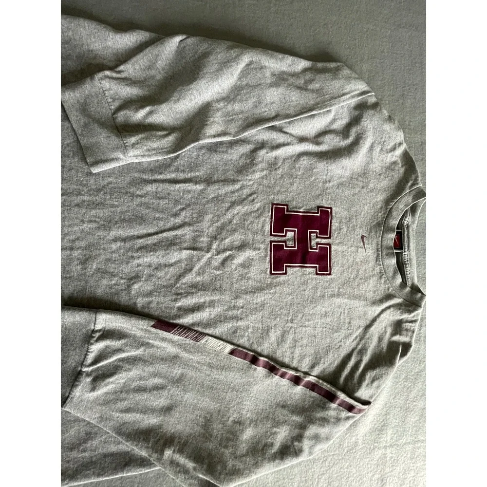 VTG Nike Team Harvard‎ Crimson Long Sleeve Shirt Mens XL Gray Cotton Swoosh SHL
